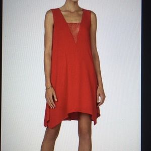 BCBG red flowing dress with lace detail